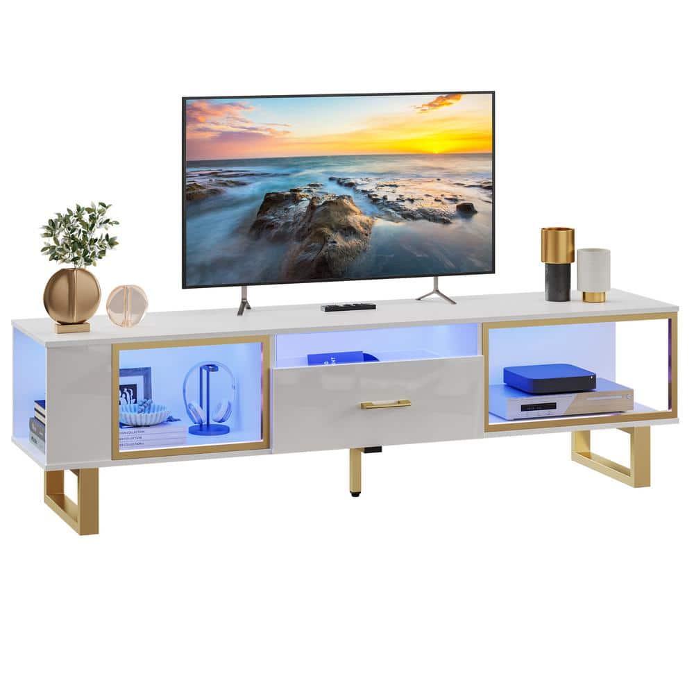 Bestier 70 in. High Gloss TV Stand for TVs Up to 80 in. Modern Entertainment Center with Open