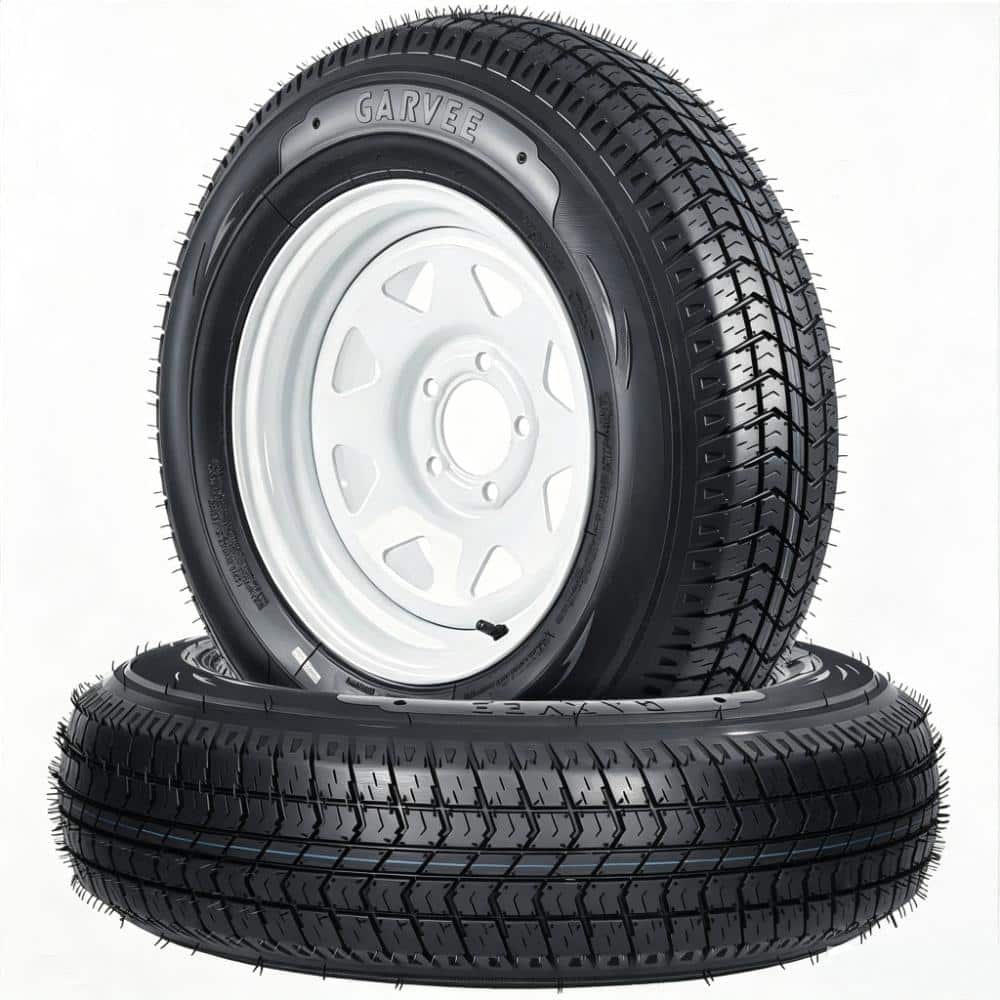 "2-Pack ST205/75D15 Trailer Tires with White Rims 6PR, 5-Lug 4.5"" Wheel & 81mm Bore for Utility, Boat & Camper" price history on PriceWatchPro