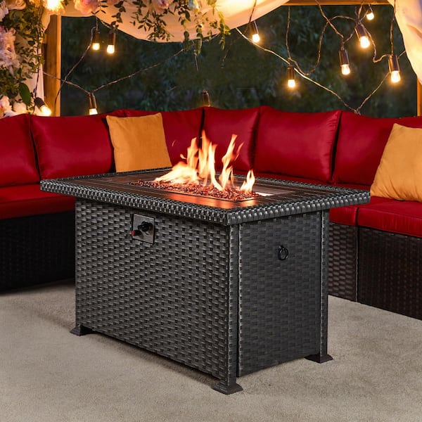 Unbranded Aluminum Propane Fire Pit Table with 50,000 BTU Gas Fire Table with CSA Certification Waterproof Cover Glass Rock