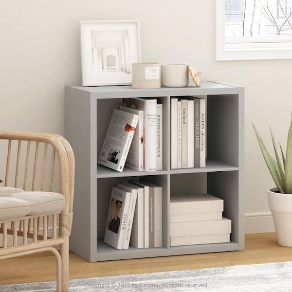 Furinno Cubicle Open Back Decorative Cube Storage Organizer 4 Cube Light Grey
