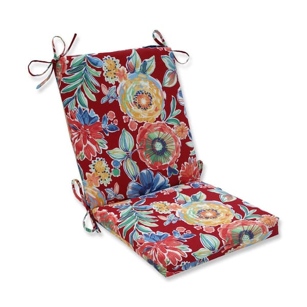 Pillow Perfect Bright Floral Outdoor/Indoor 18 in. W x 3 in. H Deep Seat, 1-Piece Chair Cushion and Square Corners in Red/Blue Colsen