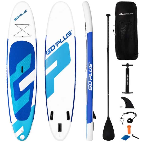 Costway 132 in. Inflatable Stand Up Paddle Board 6 ft.  ft.  Thick W/Backpack Leash Aluminum Paddle