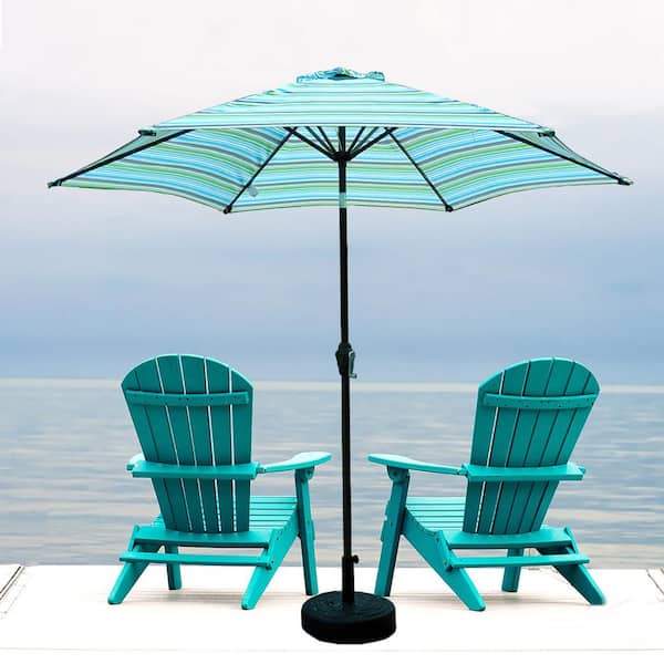 Unbranded 9 ft. Market Patio Umbrella in Blue Stripes with Push Button Tilt and Crank