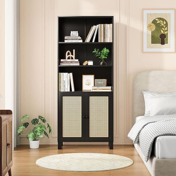 Dovelina 71 in. Tall Black Wood 5 Shelf Standard Bookcase with Interior Shelves Storage