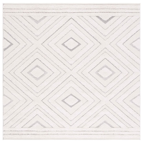 Cottage Ivory/Light Gray 7 ft. x 7 ft. High-Low Diamond Indoor/Outdoor Square Area Rug