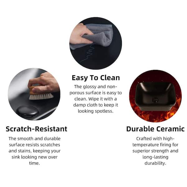 Semi Recessed Vessel Bathroom Sink 17 in. x 15 in. Matte Black Ceramic Bathroom Sink