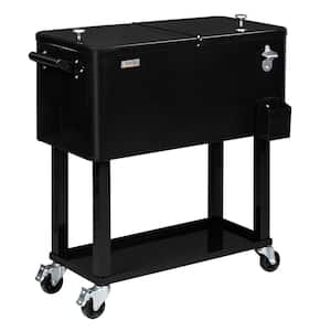 80 qt. Rolling Cart on Wheels, Patio Cooler for Party, Ice Chest with Shelf, Bottle Opener, Water Pipe in Black