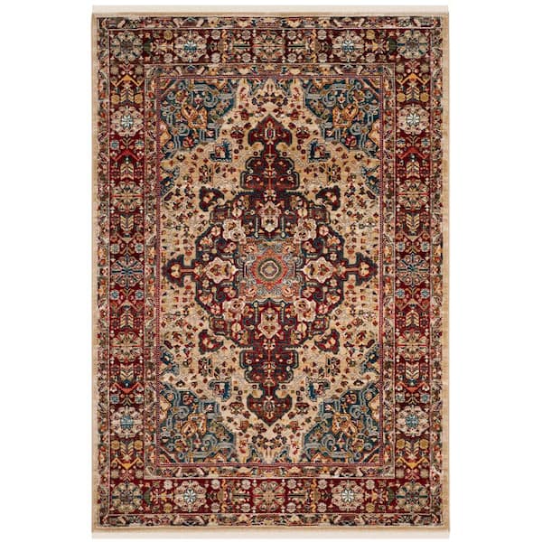 Kashan 7 ft. x 9 ft. Ivory/Red Antique Border Area Rug