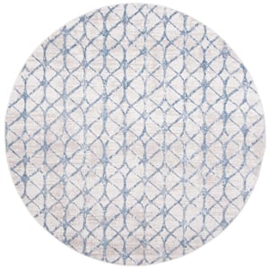 Amelia Gray/Blue Doormat 3 ft. x 3 ft. Interlaced Geometric Round Area Rug