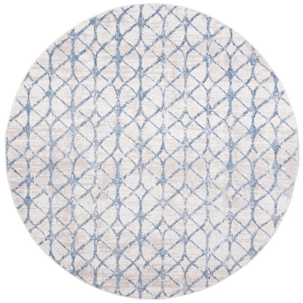 SAFAVIEH Amelia Gray/Blue Doormat 3 ft. x 3 ft. Interlaced Geometric Round Area Rug