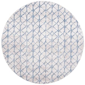 Amelia Gray/Blue 9 ft. x 9 ft. Interlaced Geometric Round Area Rug