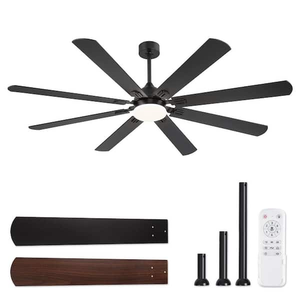 72 in. Indoor/Outdoor Black LED Ceiling Fan with Light Kit and Remote Control, Dual-Finish Blades, Dwonrod/Angled Mount