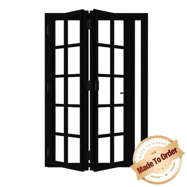 72 in. x 80 in. Right Swing/Outswing Double Tempered Glass Black Aluminum Folding Patio Door