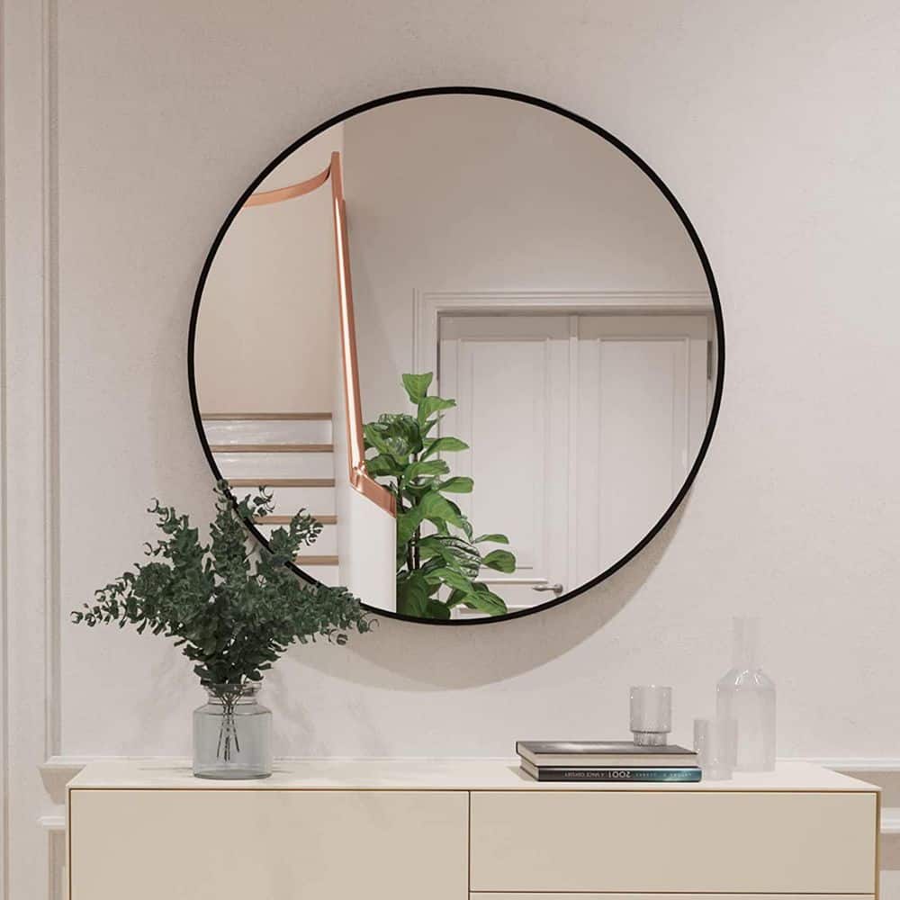 30 in. W x 30 in. H Modern Round Framed Black Wall Hanging Bathroom Vanity 