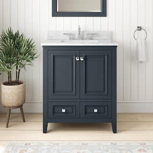 Graydon 30 in. Freestanding Steel Grey Bath Vanity with White Natural Carrara Marble Top Assembled