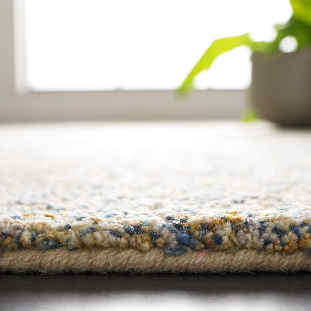 Blue and Gold Abstract Handmade Wool Area Rug, 4' x 6'