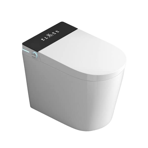 Round Bidet Toilet 1.28 GPF in White w/23 in. Depth for Small Modern Bathroom 12 in. Rough-In Auto Flush Heating&Drying
