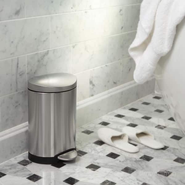 6L Semi-Round Step Bathroom Trash Can, Brushed Stainless Steel