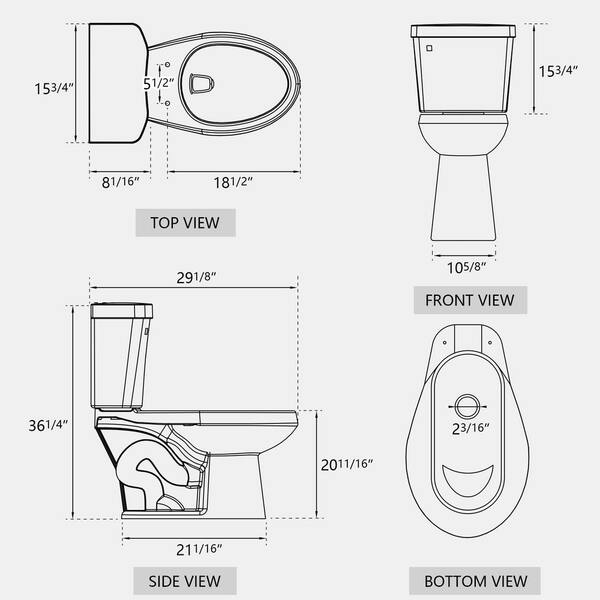 Zeafive 12 in. Rough-in 2-Piece Toilets 1.28 GPF Single