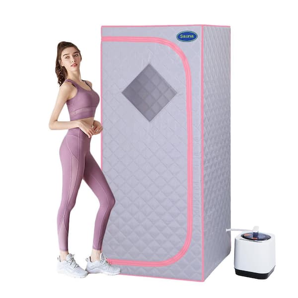 Cesicia 1-Person Gray Electric Heater Sauna Tent with Remote Control and Foldable Chair