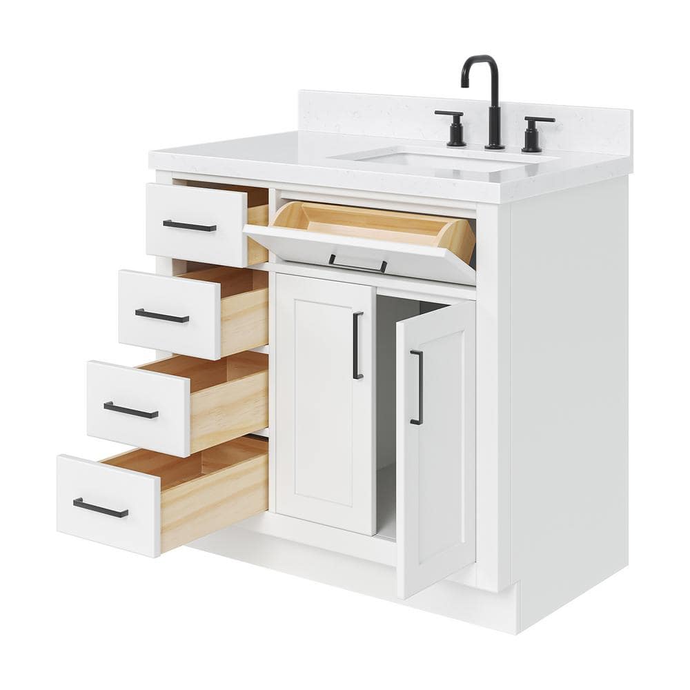 Hepburn 36" White Freestanding Single Basin Vanity with Quartz Top
