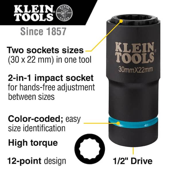 2-in-1 Metric Impact Socket, 12-Point, 30 x 22 mm