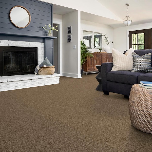 Watercolors I - Log Cabin - Brown 15 ft. 28.8 oz. Polyester Texture Installed Carpet
