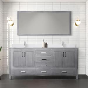 Jacques 72 in. W x 22 in. D Distressed Grey Bath Vanity, Cultured Marble Top, and 28 in. Mirror