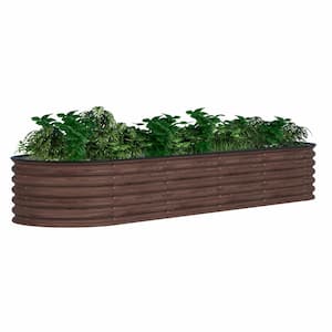 8 ft. x 2 ft. x 1.4 ft. Wood Grain Galvanized Steel Oval Raised Garden Bed 9-in-1 Planter Box Outdoor, Brown