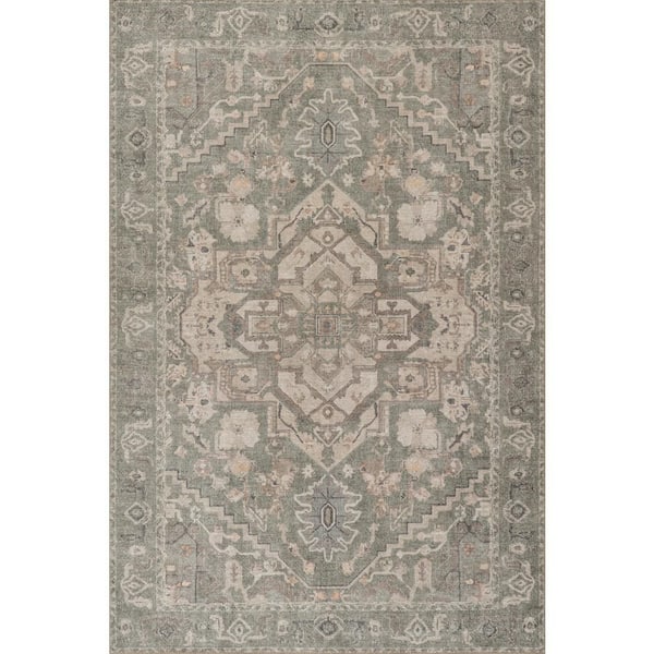 Luda Vintage and Distressed Washable Sage 4 ft. x 6 ft. Indoor Area Rug
