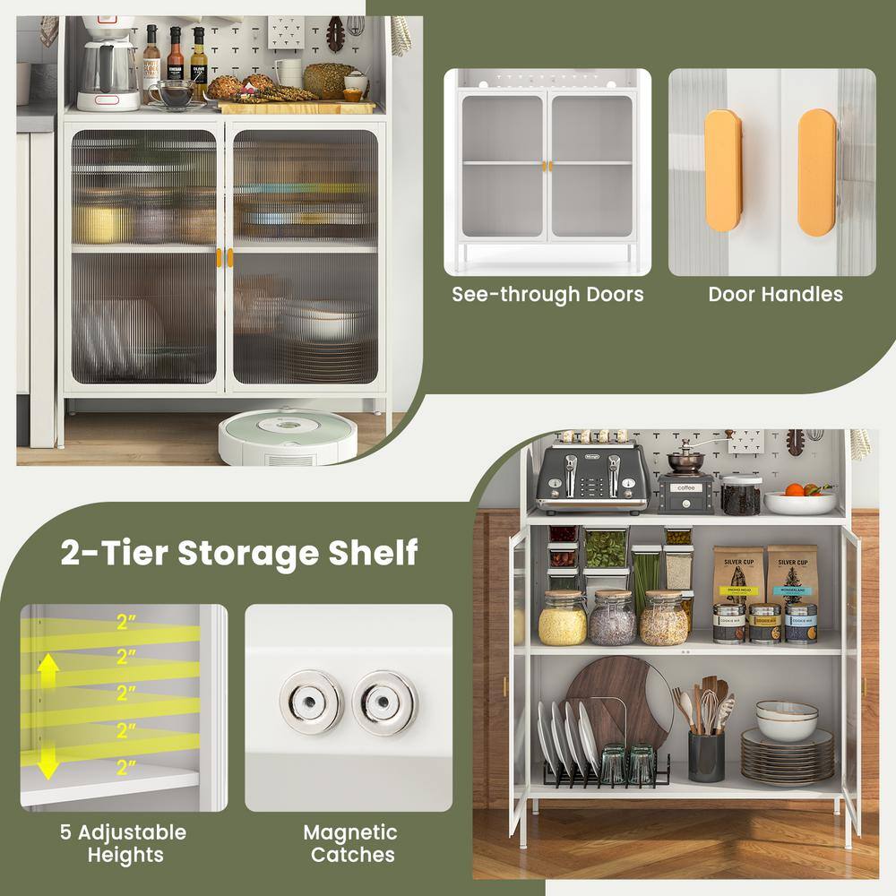 Close-up of the baker's rack doors and handles.