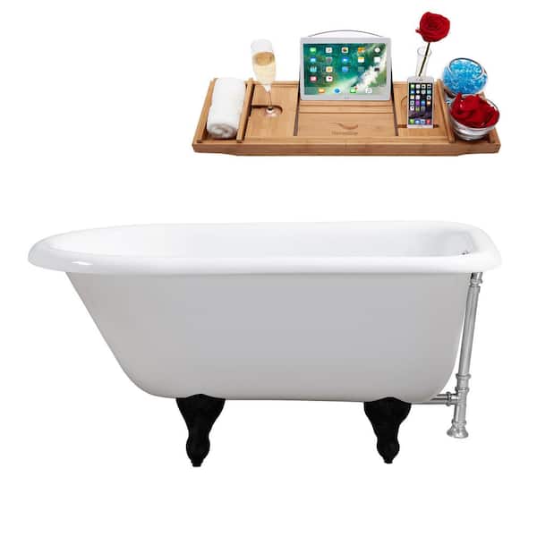 Streamline 66 in. x 30 in. Cast Iron Clawfoot Soaking Bathtub in Glossy White with Matte Black Clawfeet and Polished Chrome Drain