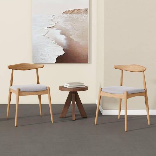 Beige and Natural Dining Chairs with Ergonomic Backrest (Set of 2)