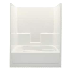 Everyday Smooth Tile 60 in. x 36 in. x 76 in. 1-Piece Bath and Shower Kit with Right Drain in Biscuit