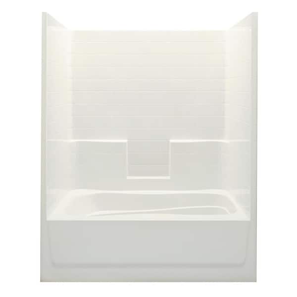 Aquatic Everyday Smooth Tile 60 in. x 36 in. x 76 in. 1-Piece Bath and Shower Kit with Right Drain in Biscuit