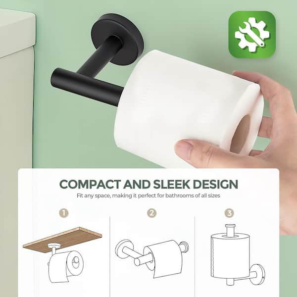 Wall Mounted Single Arm Toilet Paper Holder in Stainless Steel Matte Black