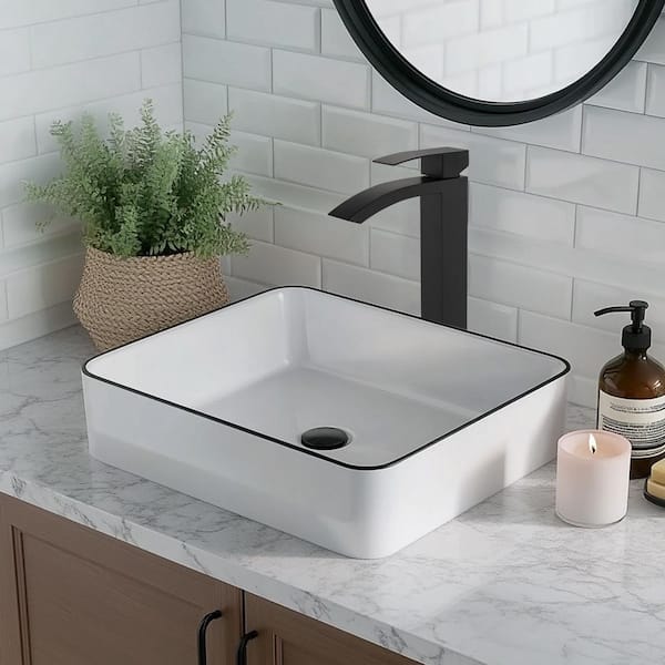 High Arc Single Handle Single Hole Bathroom Faucet with Drain Kit Included in Black