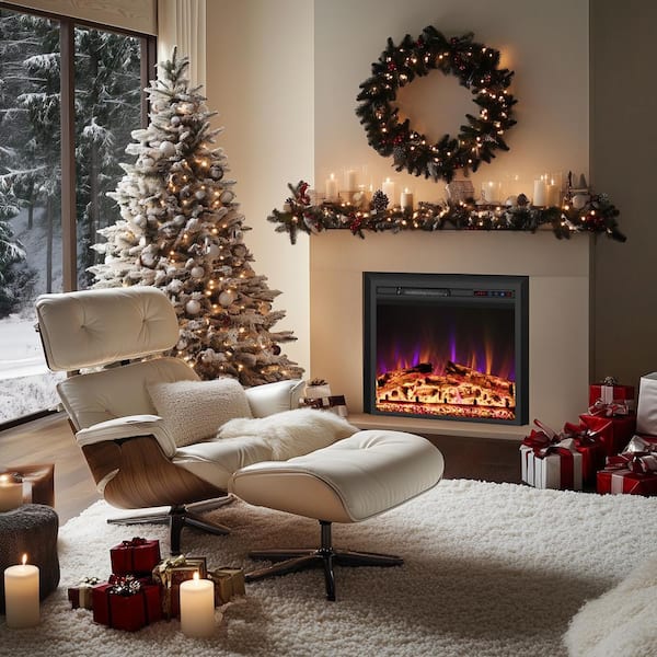 50 in. Electric Fireplace Insert with Remote Control, Adjustable LED Flame Colors, Black, 750-Watt/1500-Watt