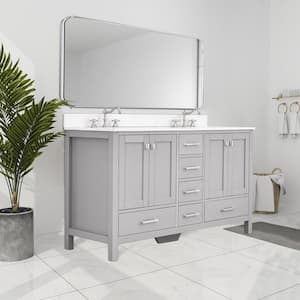 Bath Mist 60 in. W. Double Sink Freestanding Bath Vanity in Gray with White Engineered Top