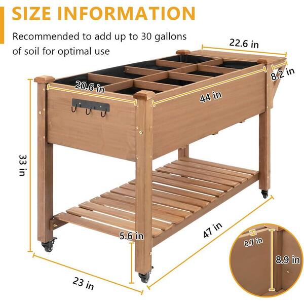 55.5 in. x 24 in. x 32 in. Brown Rectangular Raised Garden Bed