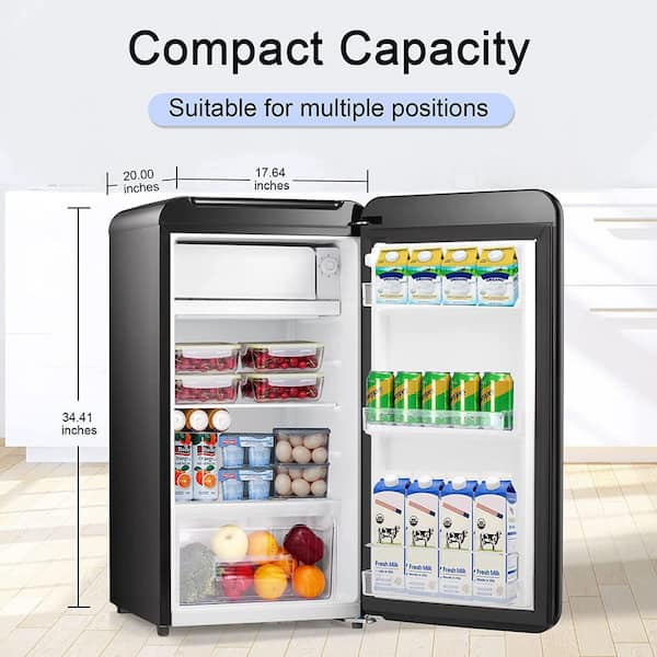 Jeremy Cass 17.91 in. 1.7 Cu.Ft. Mini Refrigerator in Black with Compact Freezer, Removable Glass Shelf, Reversible Door
