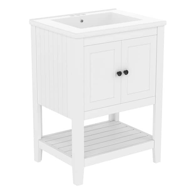 24 in. W x 18.1 in. D x 33 in. H Single Sink Freestanding White Bath Vanity with White Ceramic Top