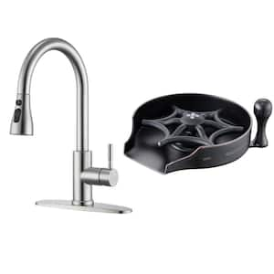 Single Handle Pull Down Sprayer Kitchen Faucet with Glass Rinser Kitchen Sink Accessory Combo in Oil Rubbed Bronze