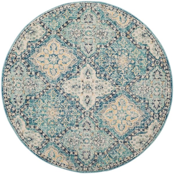SAFAVIEH Evoke Light Blue/Ivory 5 ft. x 5 ft. Round Floral Area Rug