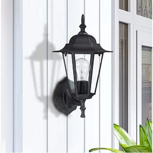 Allison 14.38 in. 1-Light Matte Black Outdoor Wall Lantern Sconce with Clear glass(2-Pack)