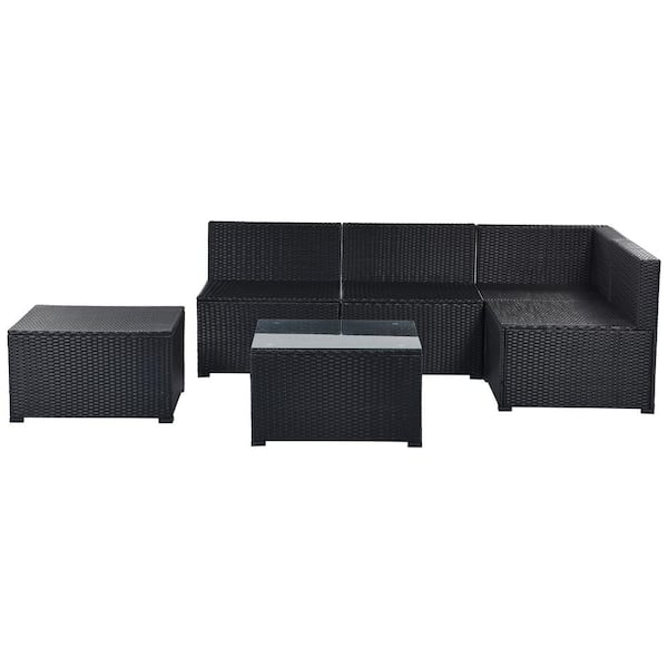 Tatayosi 6-Piece Pe Rattan Wicker Outdoor Patio Furniture Sectional Set with Black Cushion