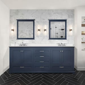 Dukes 80 in. W x 22 in. D Navy Blue Double Bath Vanity, White Quartz Top, Faucet Set, and 30 in. Mirrors
