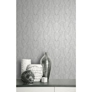 Metallic Leaf Grey and White Paper Non - Pasted Strippable Wallpaper Roll (Cover 56.05 sq. ft.)
