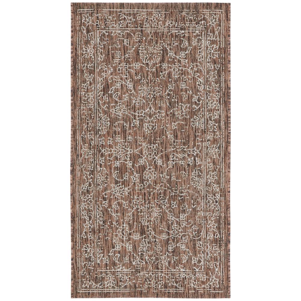 SAFAVIEH Courtyard Brown/Ivory Doormat 2 ft. x 4 ft. Border Floral ...
