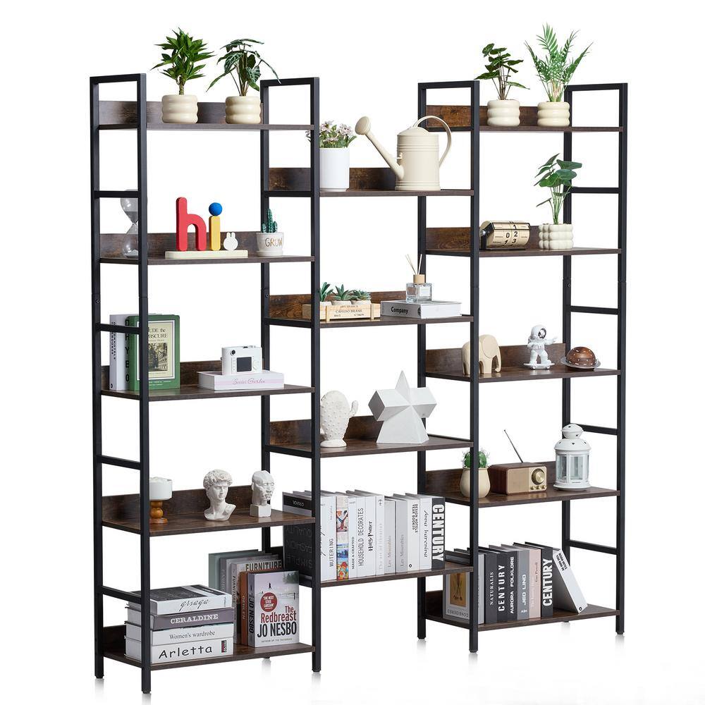 Triple Metal Bookshelf, 14-Tier Industrial Bookshelf, Large Rustic Vintage Storage Bookcase, Open Shelves, Freestanding